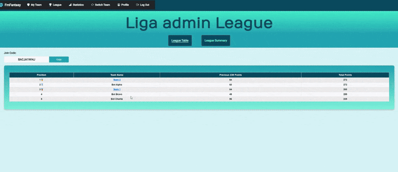 GIF showing how to view team history in league